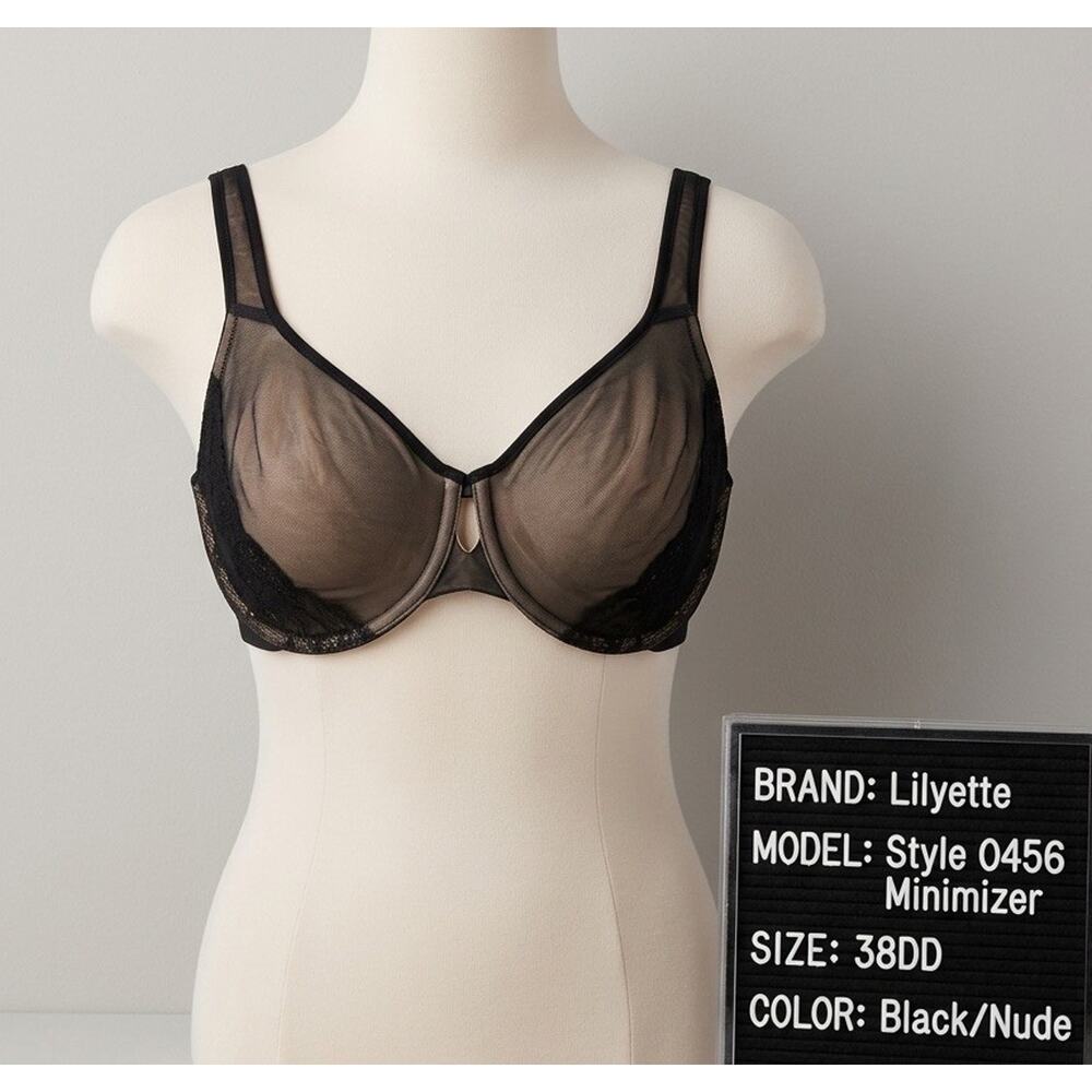 Lilyette Women's Style 0456 Minimizer Underwire Bra Size 38DD Black/Nude